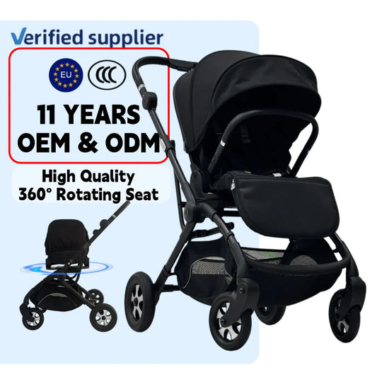 Wholesale Land Leopard Afold Luxury 3-in-1 Foldable 4-Wheel Black Baby Stroller 360 Rotating Seat Auto-Folding Aluminum Alloy