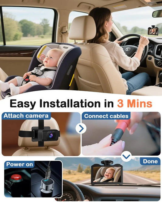 7 Inch 1080P Baby Car Camera 150° Wide Angle Night Vision USB Powered for Infant