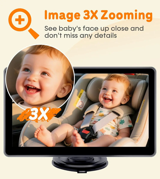 1080P HD 7 Inch Baby Car Camera Touchscreen 3X Zoom 150° Wide Angle 940nm Night Vision Easy Installation