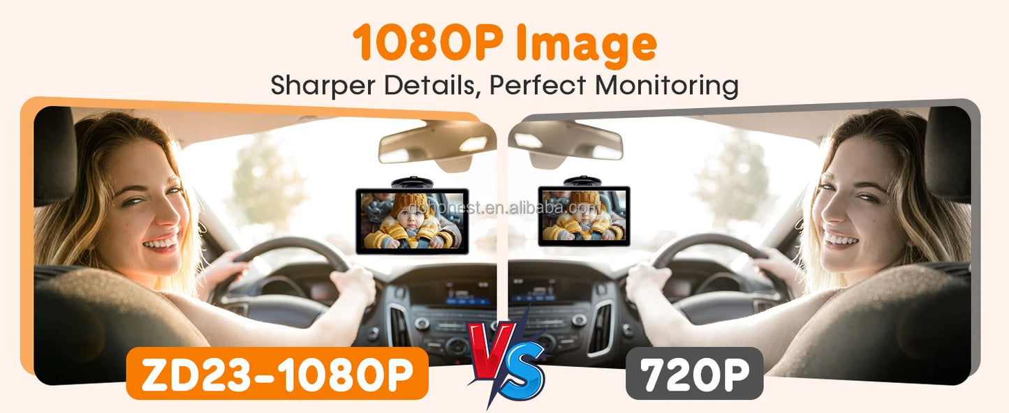 1080P HD 7 Inch Baby Car Camera Touchscreen 3X Zoom 150° Wide Angle 940nm Night Vision Easy Installation