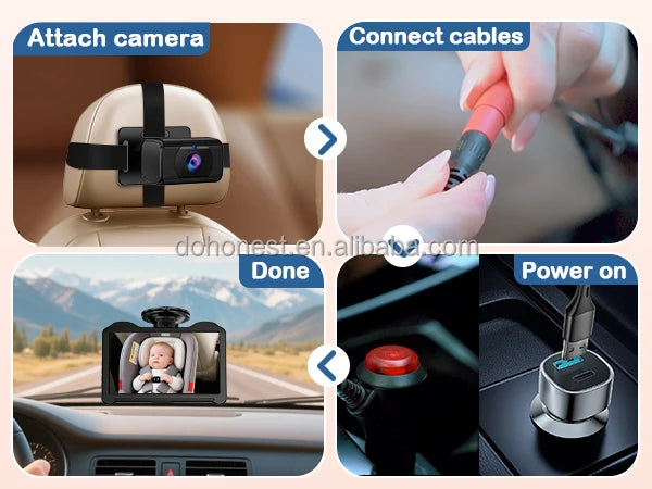 7 Inch 1080P Baby Car Camera 150° Wide Angle Night Vision USB Powered for Infant