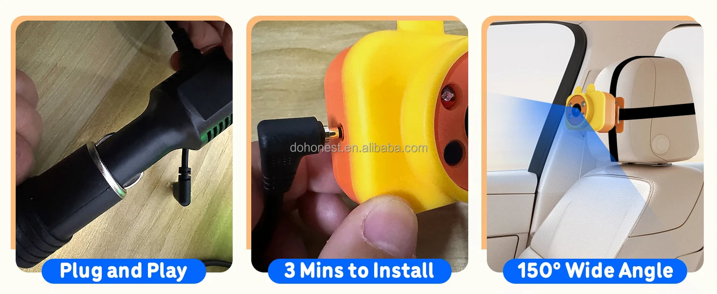 1080P HD 7 Inch Baby Car Camera Touchscreen 3X Zoom 150° Wide Angle 940nm Night Vision Easy Installation