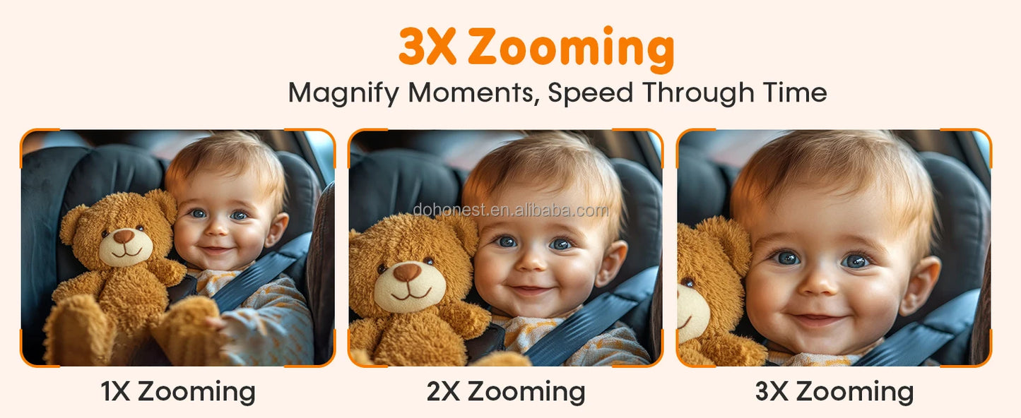 1080P HD 7 Inch Baby Car Camera Touchscreen 3X Zoom 150° Wide Angle 940nm Night Vision Easy Installation