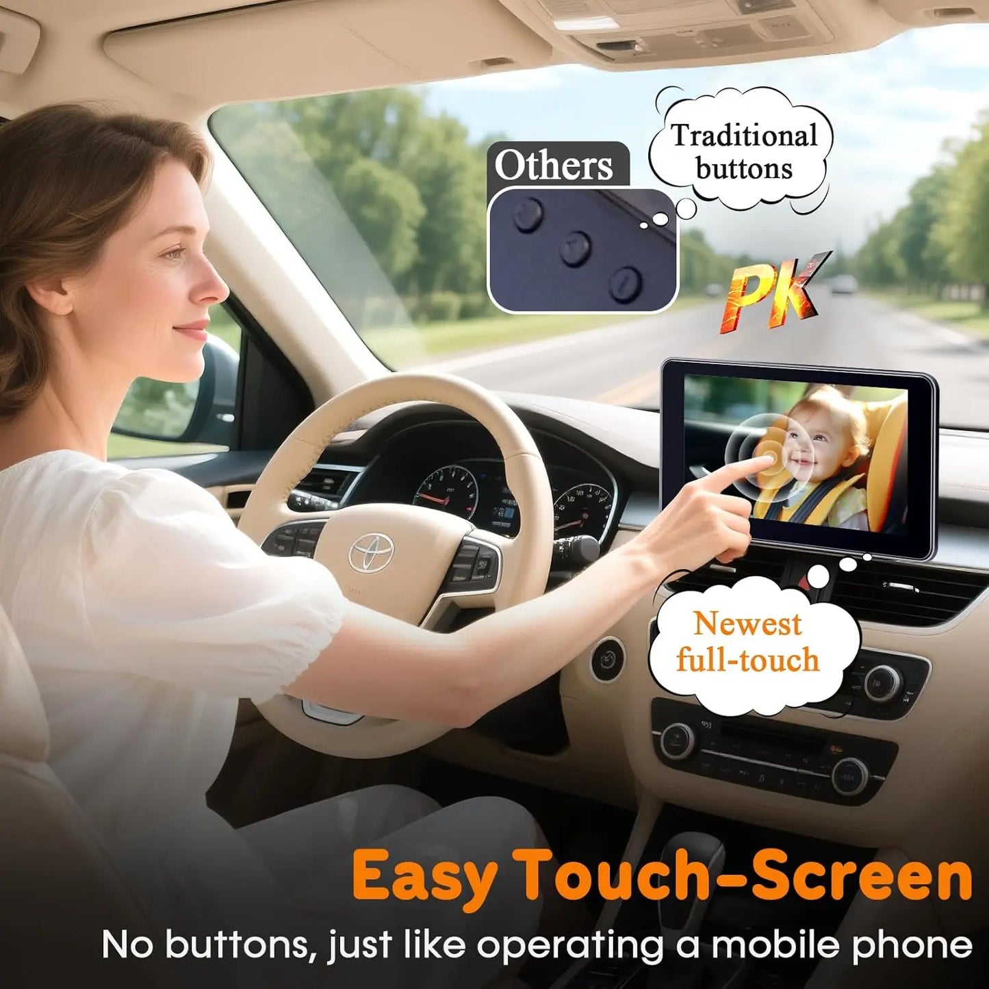 1080P HD 7 Inch Baby Car Camera Touchscreen 3X Zoom 150° Wide Angle 940nm Night Vision Easy Installation