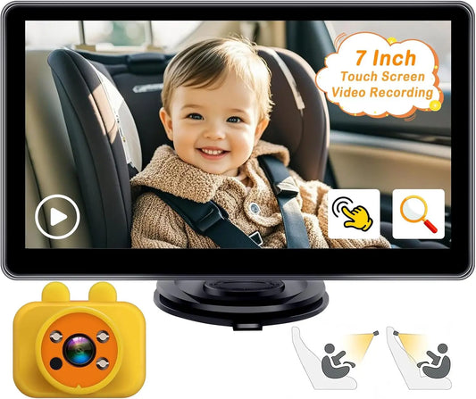1080P HD 7 Inch Baby Car Camera Touchscreen 3X Zoom 150° Wide Angle 940nm Night Vision Easy Installation