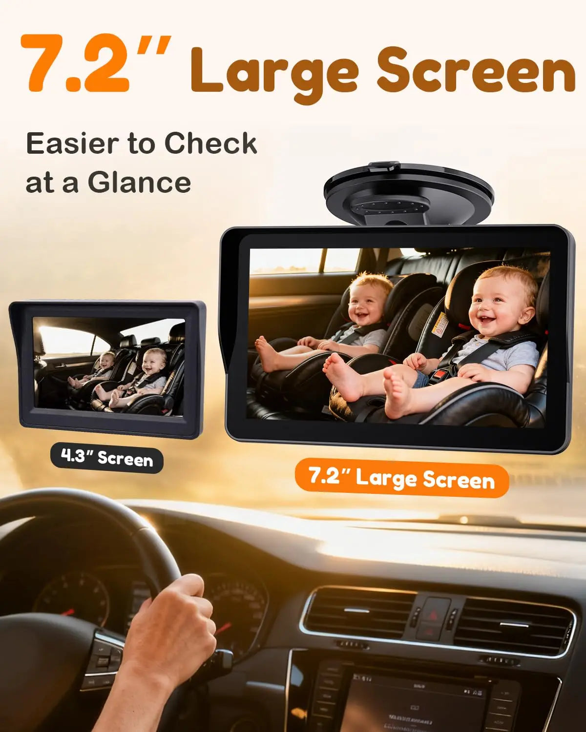 7.2 Inch HD Baby Car Camera 1080P Auto Night Vision 150° Wide Angle 3X Larger View 5 Mins USB Easy Install for Kids 0-5