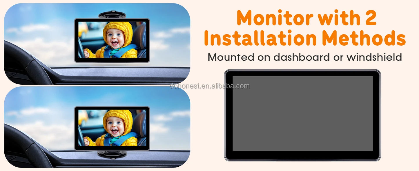 1080P HD 7 Inch Baby Car Camera Touchscreen 3X Zoom 150° Wide Angle 940nm Night Vision Easy Installation