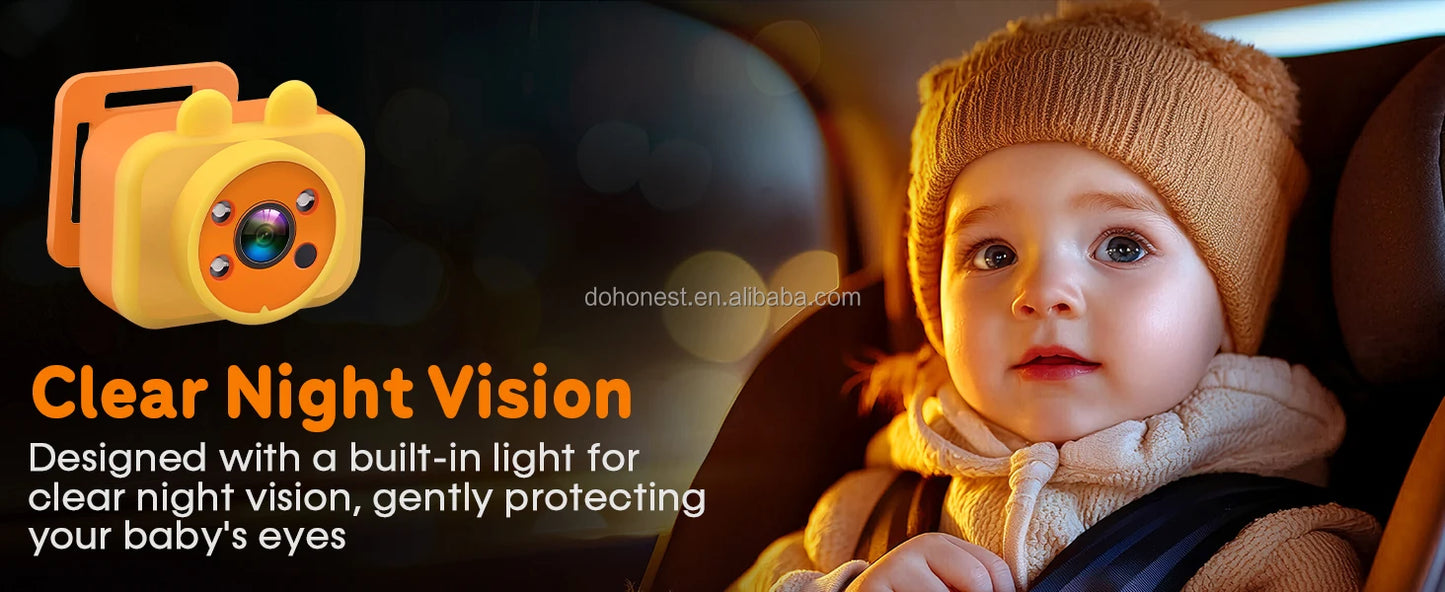 1080P HD 7 Inch Baby Car Camera Touchscreen 3X Zoom 150° Wide Angle 940nm Night Vision Easy Installation
