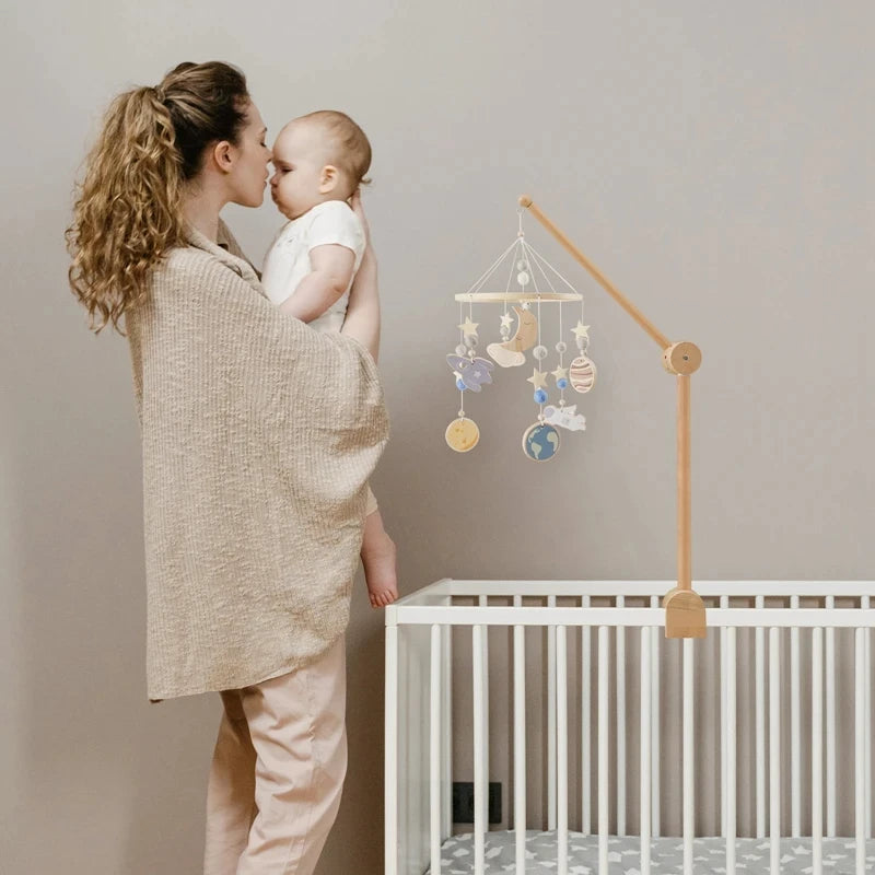 Wooden Baby Crib Mobile & Rattle Toy