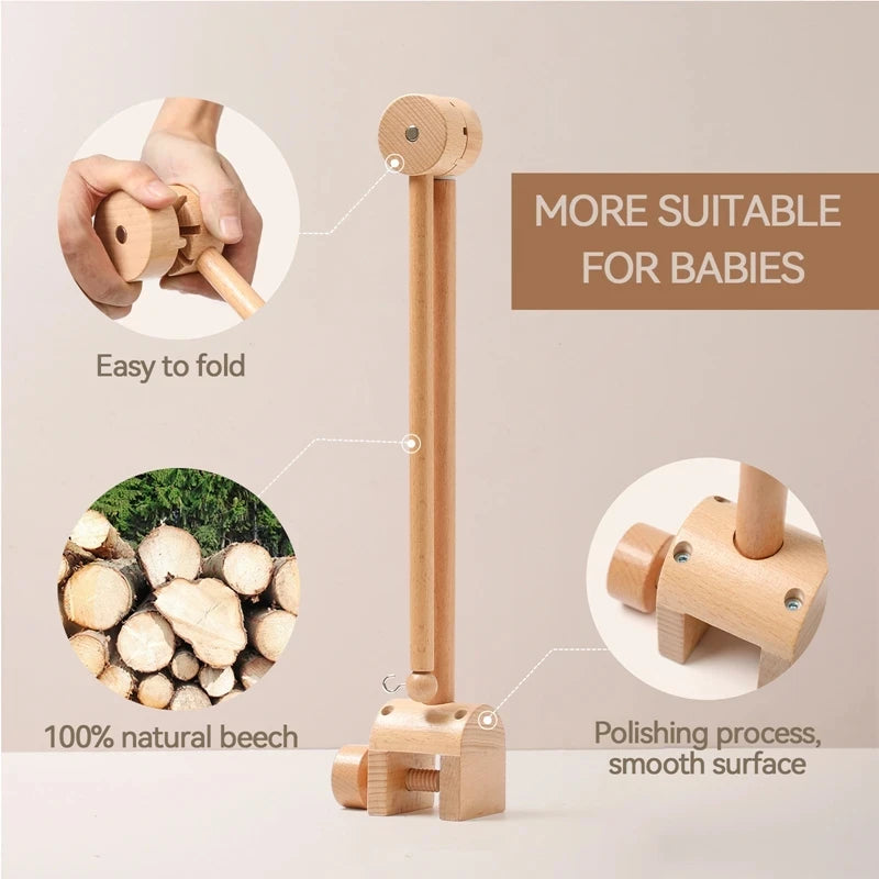 Wooden Baby Crib Mobile & Rattle Toy