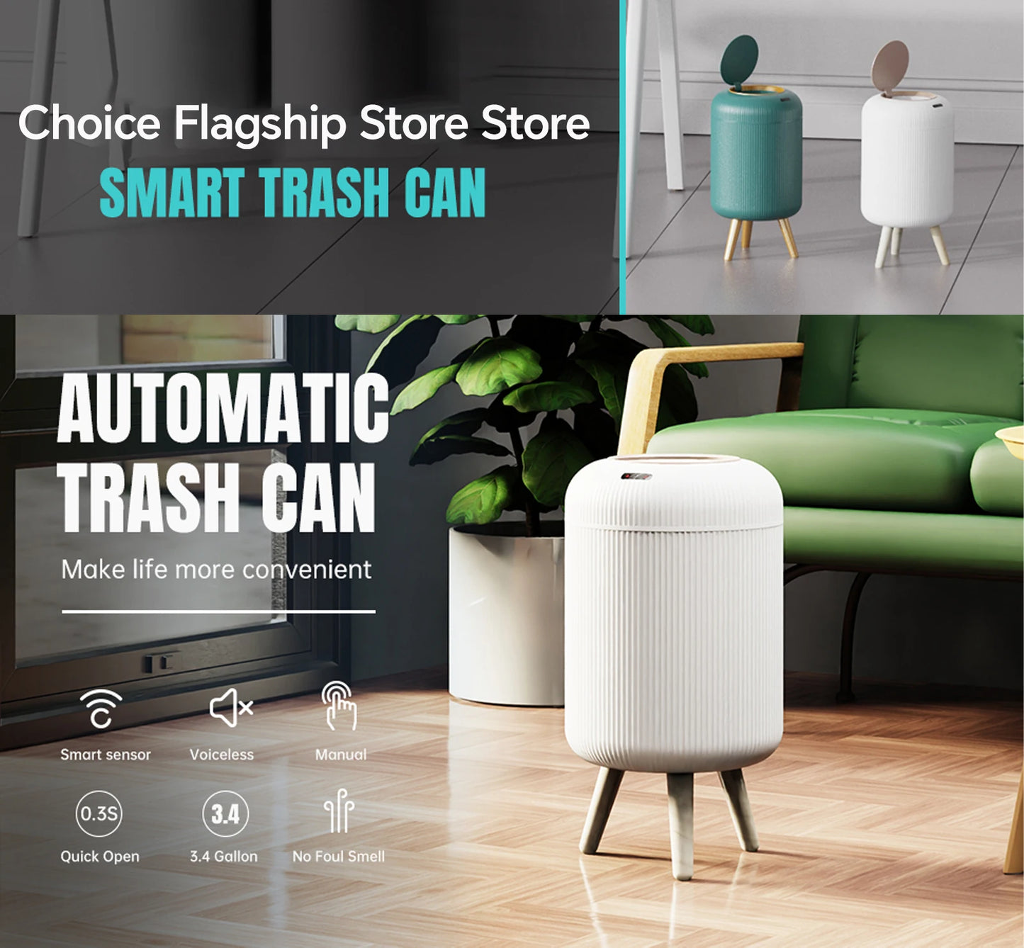 Touchless Motion Sensor Modern Trash Can