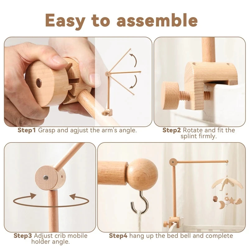 Wooden Baby Crib Mobile & Rattle Toy