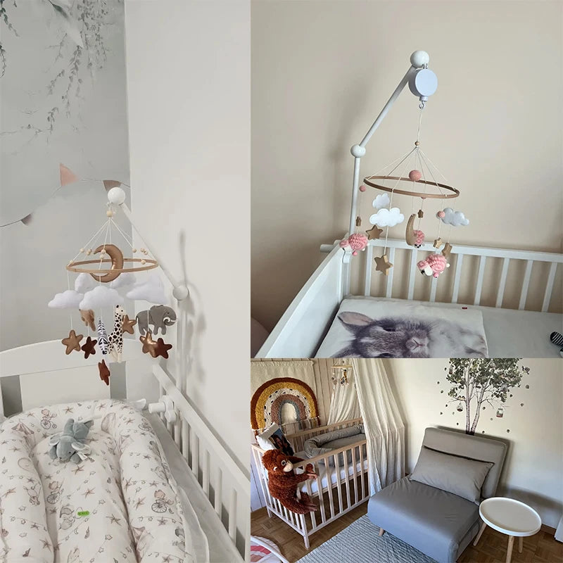 Wooden Baby Crib Mobile & Rattle Toy
